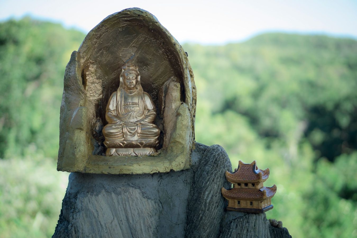 Temple zen entouré de nature paisible illustrant la simplicité et l'attention